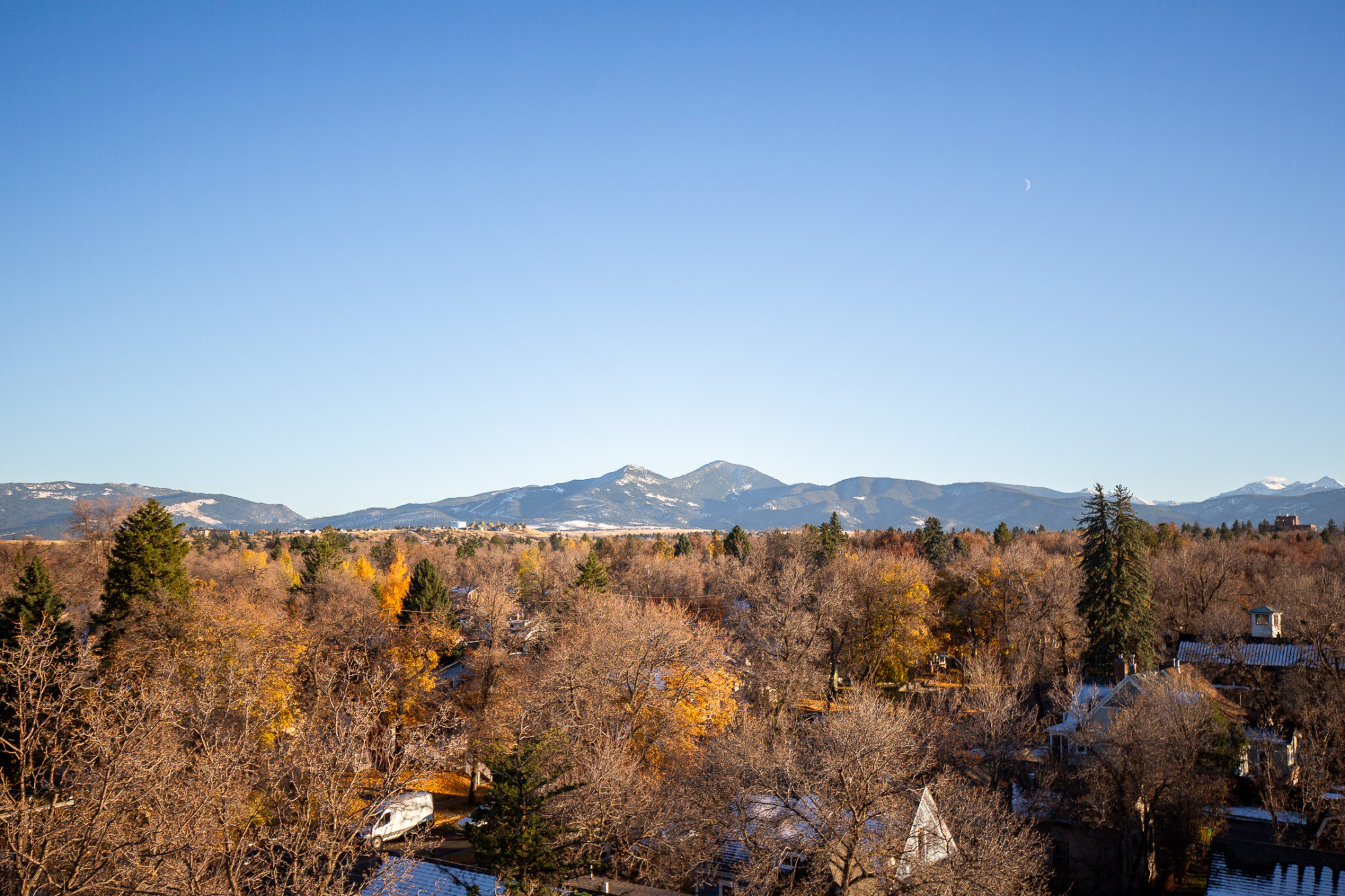 Bozeman view from above with mountain range in the background