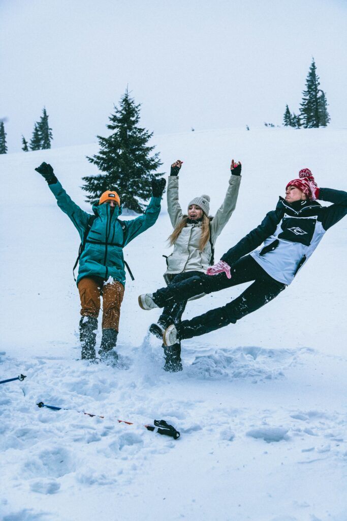 skiers enjoying a powder day in the mountains